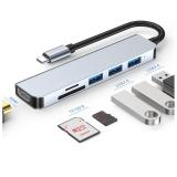 6 IN 1 ALUMINIUM ADAPTER HUB MODEL BYL-2010N3 TYPE-C TO (USB 3.0 / 2 USB 2.0 / SD / FT / HDMI 4K) (WITH PACKAGING)