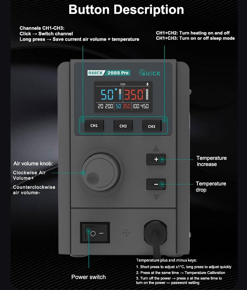 QUICK 2008 PRO 750W AI INTELLIGENT VOICE HOT AIR DESOLDERING STATION TEMPERATURE 100-500°C (EN VERSION)