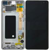 TOUCH DIGITIZER + DISPLAY LCD COMPLETE + FRAME FOR SAMSUNG GALAXY S10 PLUS S10+ G975F PRISM WHITE / SILVER SERVICE PACK SCREEN + FRAME (NOT ORIGINAL)