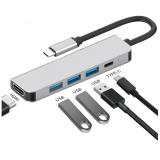 5 IN 1 ALUMINIUM ADAPTER HUB MODEL BYL-2008 TYPE-C TO (3 USB 3.0 / TYPE-C 87W / HDMI 4K) (WITH PACKAGING)