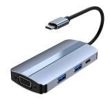 7 IN 1 ALUMINIUM ADAPTER HUB MODEL BYL-2106 TYPE-C TO (2 USB 3.0 / 2 TYPE-C / AUDIO / VGA / HDMI 4K) (WITH PACKAGING)